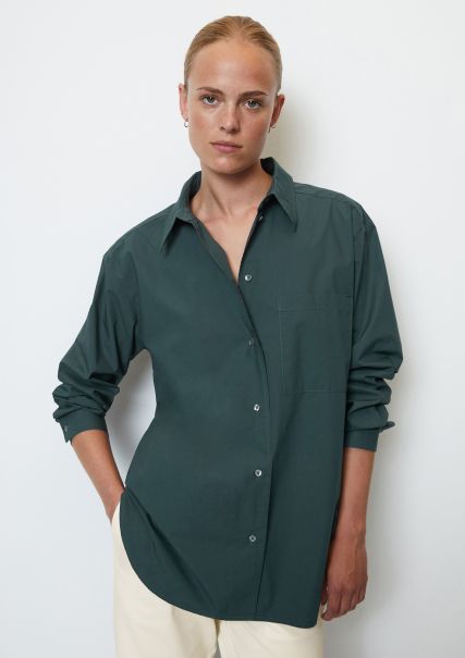 Boyfriend Overhemd Blouse Oversized Gemaakt Van Biologisch Katoen Popeline Dames Night Pine Detailhandelsprijs Blouses