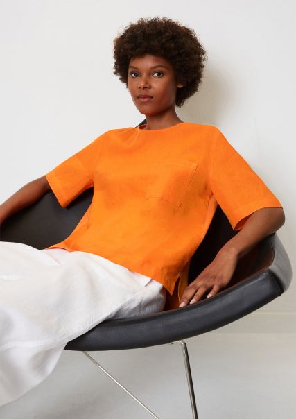 Blouseachtig Shirt Van Linnen Met Achterpand Van Katoenen Voile Dames Winkel Marigold Orange Blouses