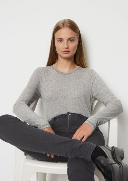 T-Shirts Stone Melange Modeblog Slanke Longsleeve Van Jersey Van Organic Cotton Dames