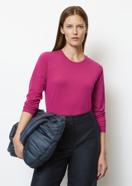 Dames Longsleeve Regular Gemaakt Van Ocs Blended Tencel™ Modal T-Shirts Vibrant Pink Avontuurlijk