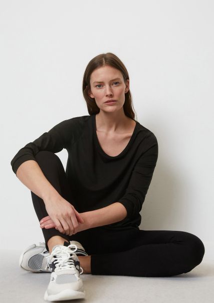 Voorraad T-Shirts Stijlvolle Jersey Longsleeve Relaxed Gemaakt Van Lenzing™ Ecovero™ Black Dames