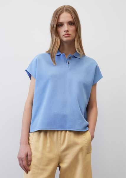T-Shirts Dames Soft Sky Blue Activiteit Prijs Oversized Poloshirt Met Korte Mouwen Van Piqué-Jersey Van Organic Cotton