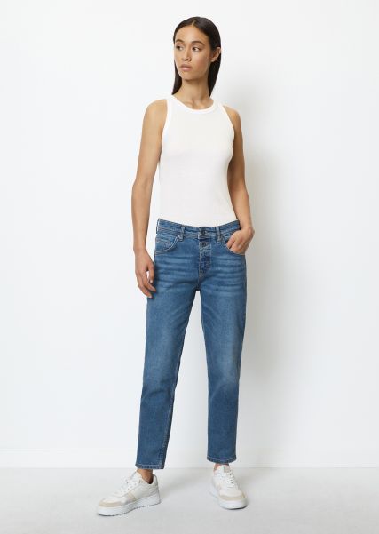 Jeans Model Theda Boyfriend Cropped Gemaakt Van Elastische Organische Katoenmix Certificering Jeans Dames Sustainable Dark Blue Salt And
