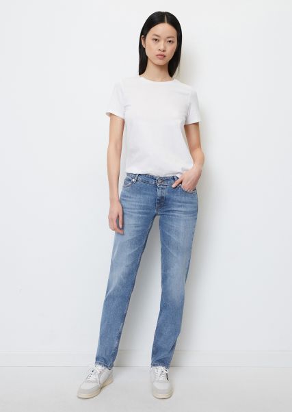 Sustainable Clean Blue Wash Jeans Dames Jeans Model Alby Straight Gemaakt Van Elastisch Biologisch Katoen Aanbieding