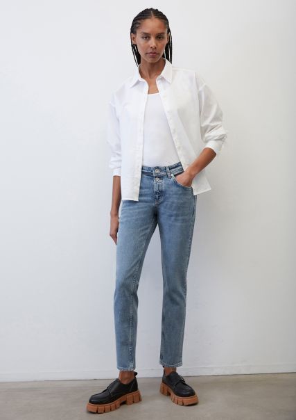Dames Jeans Model Theda Boyfriend Cropped Van Een Mix Met Organic Cotton Ervoor Zorgen Sustainable Mid Blue Salt And Jeans
