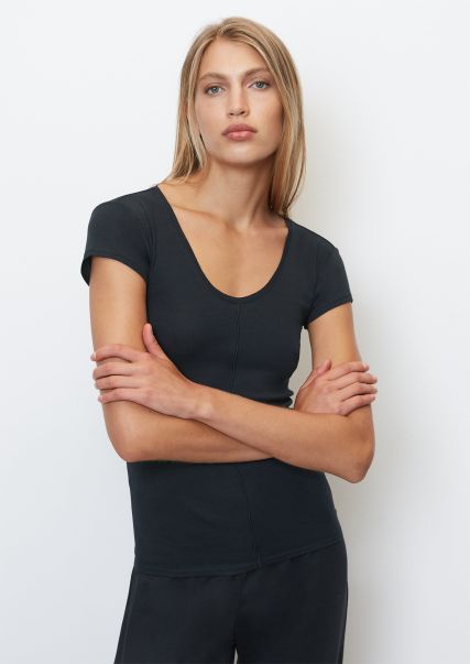 Dark Navy T-Shirt Met V-Hals Van Prettig Aanvoelend Modal Met Stretch Beroemd Dames Ondergoed