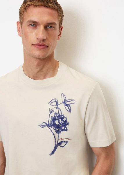 Gray Silk Heren T-Shirts Opmerkelijk T-Shirt Normaal Met Een Bloemenprint Op De Borst
