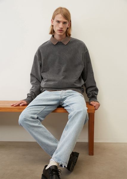 Gray Pin Elegante Heren Stonewashed Sweatshirt Relaxed Gemaakt Van Zacht Biologisch Katoen Sweaters