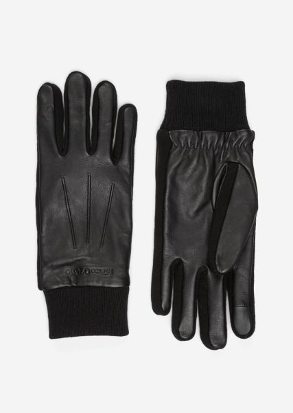 Waarde Heren Leren Handschoenen Met Gebreide Inzetstukken Aan De Zijkanten Handschoenen Black